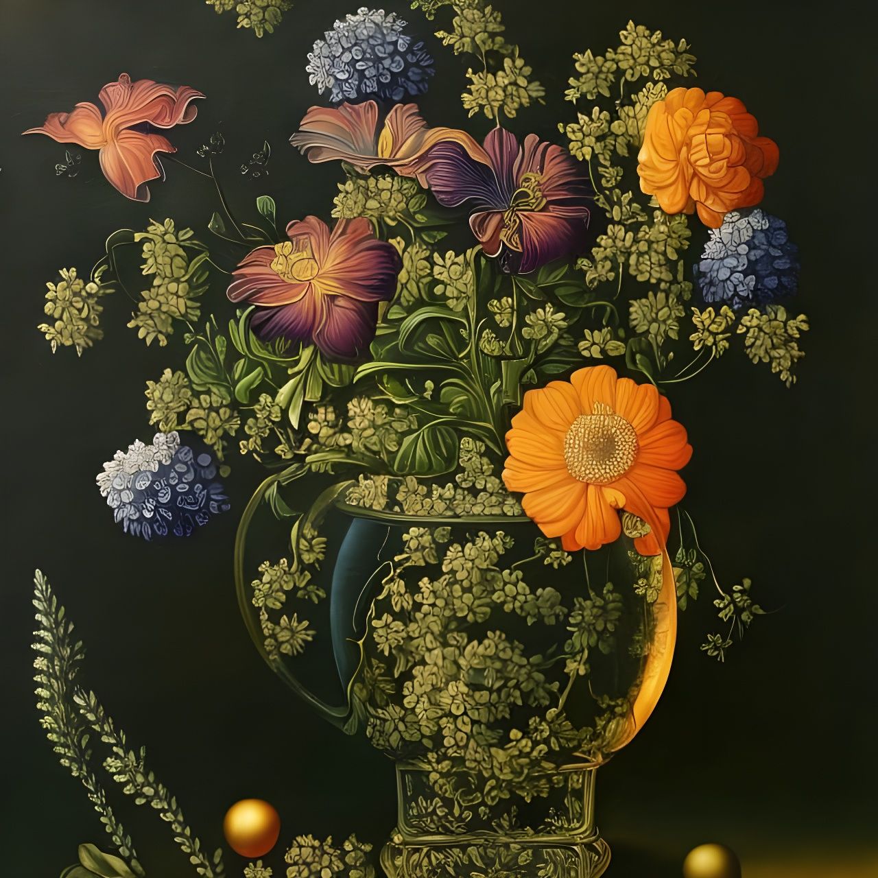 Goldfish in Flowerpot: Renaissance-Inspired Still Life