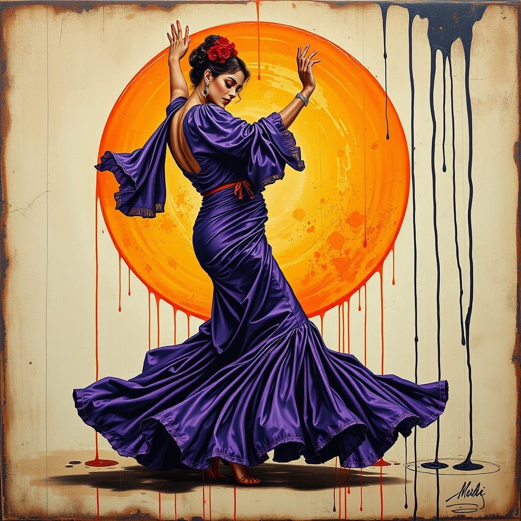 Flamenco Dancer in Vibrant Grunge Style