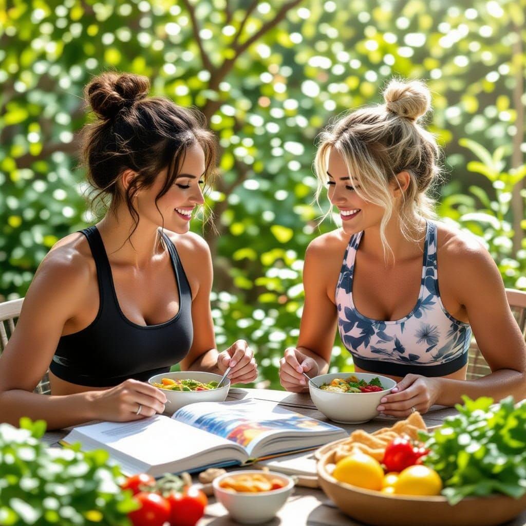 Empowered Women in Fitness Savor Healthy Cuisine in Vibrant ...