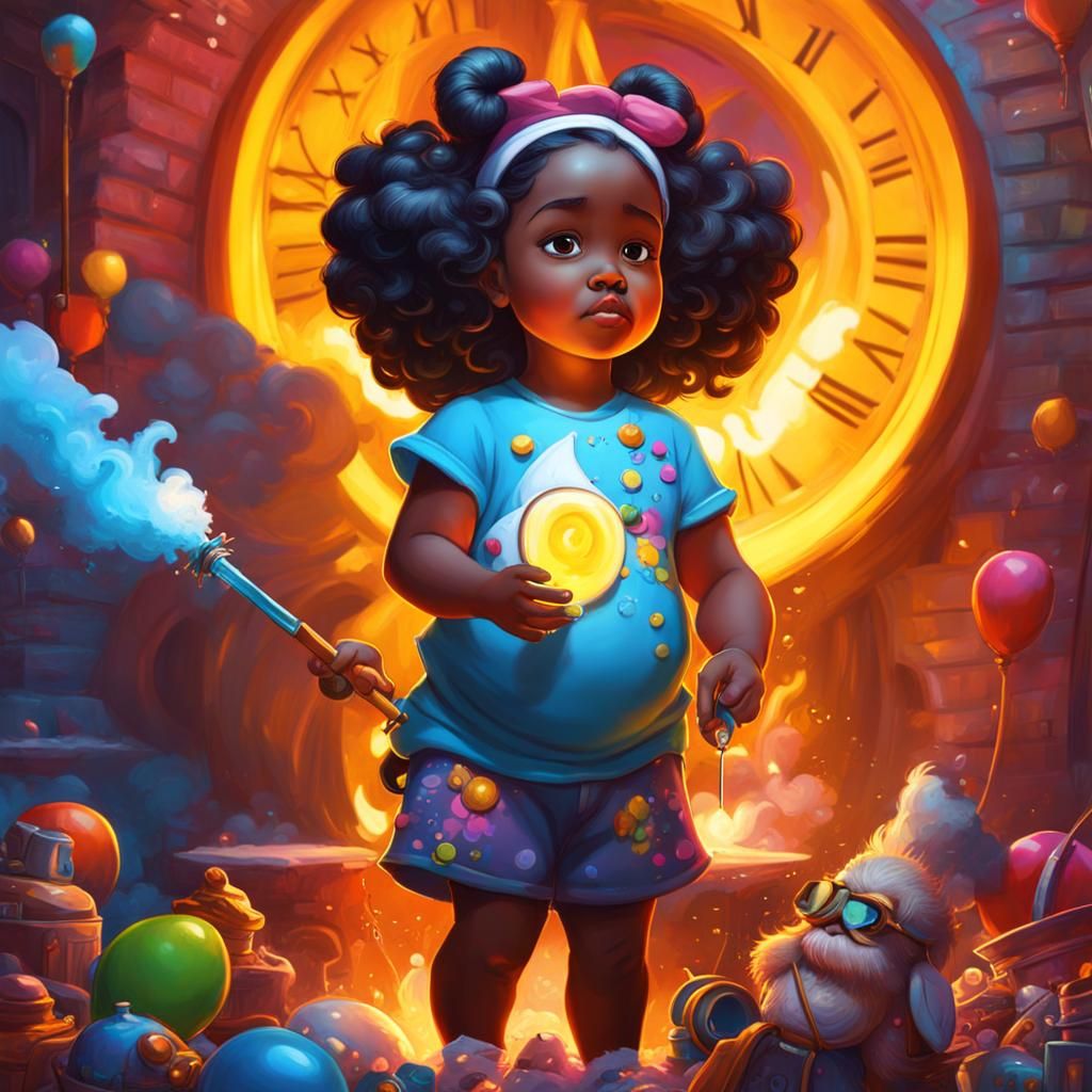 Graffiti Art: Black Girl with Father Time