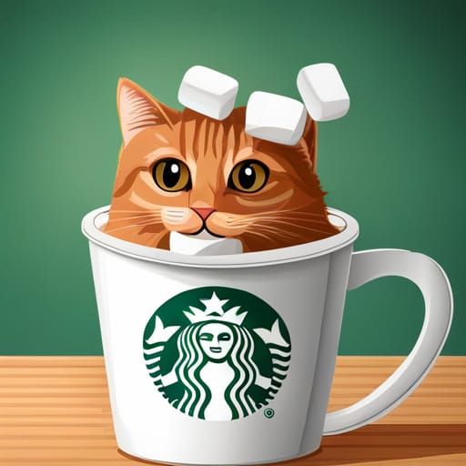 Cat in Starbucks Cup with Marshmallow