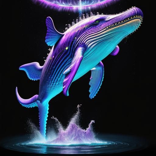 Psychedelic Whale in Roast Pork Sea, Hyperrealistic