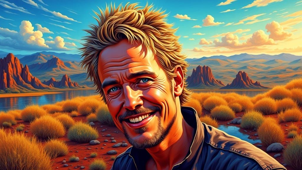 Rugged Australian Man in Vibrant Bushland