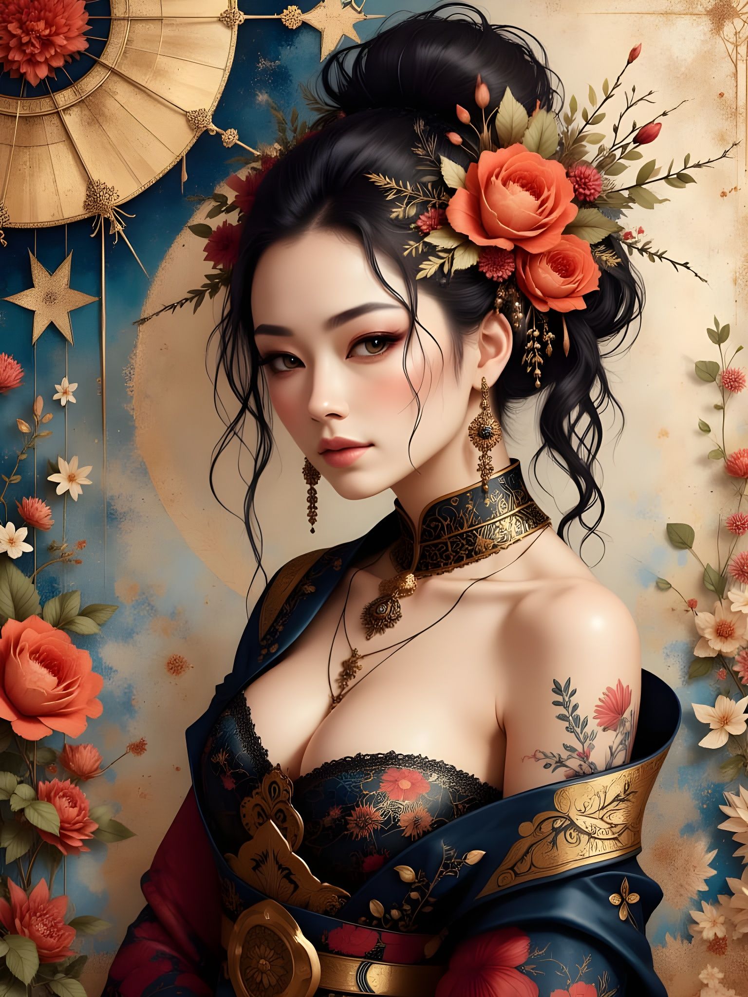 Cyberpunk Geisha Portrait with Divine Oil