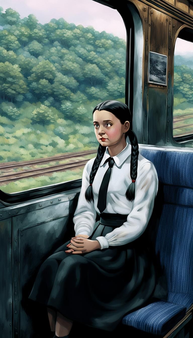 Wednesday Addams on a Train, Digital Art