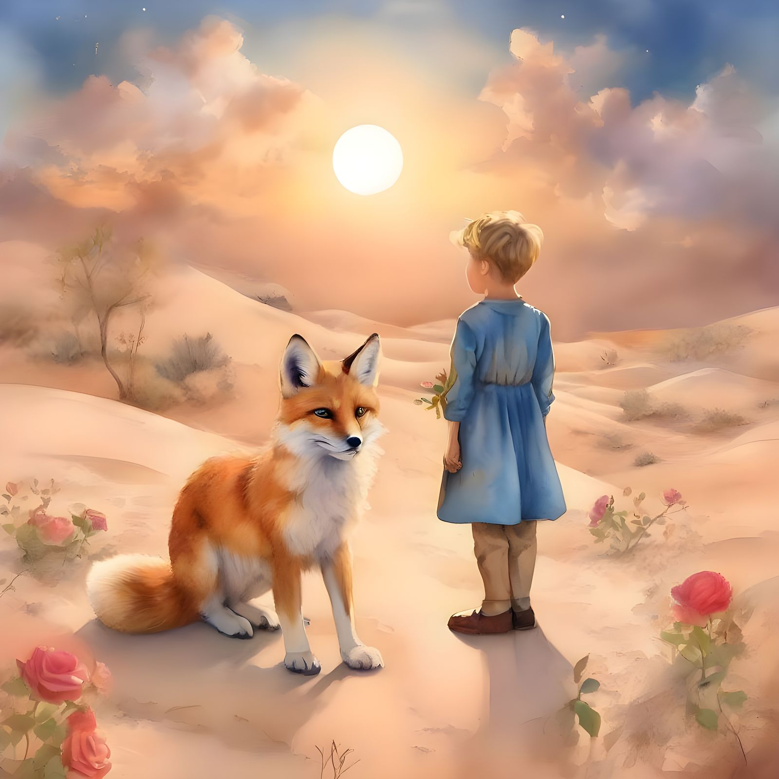 Whimsical Desert Prince with Fox and Rose