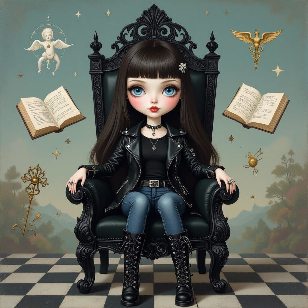 Gothic Pop Surrealist Painting of a Doll-like Figure