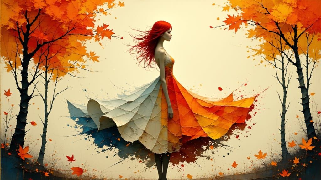 Woman's Autumn Dress Transforms Into Forest