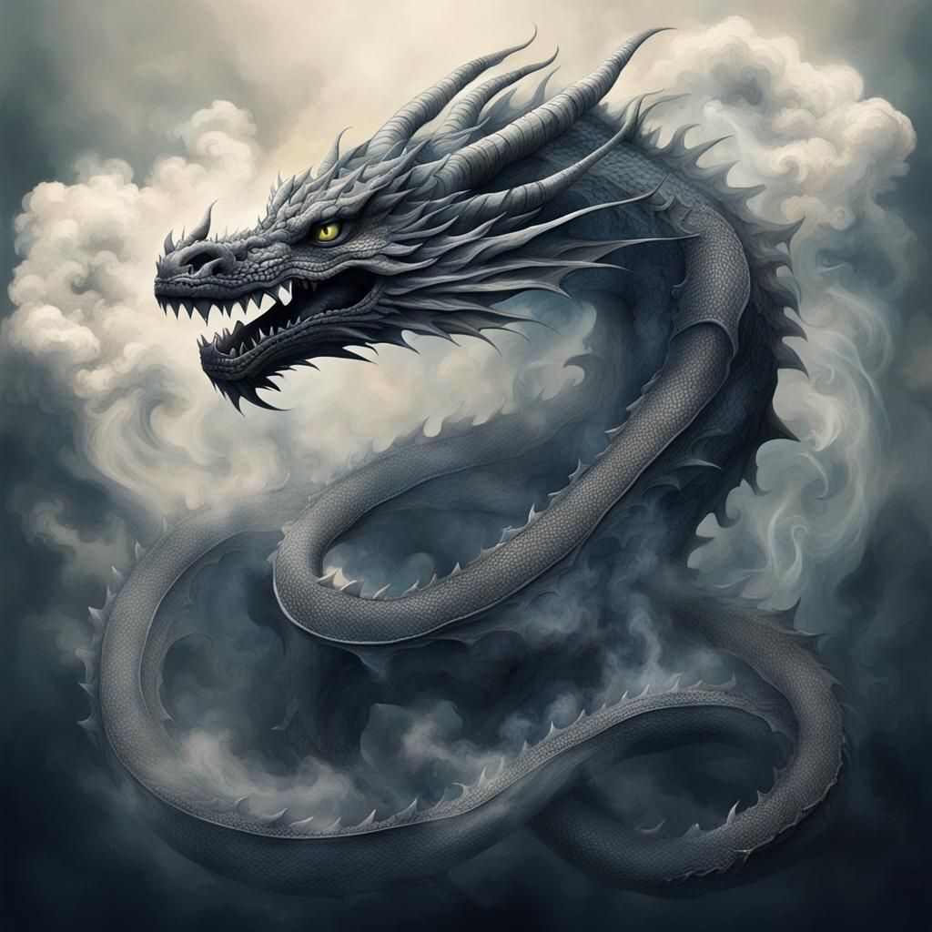 Dreamlike Smoke Dragons: Surreal AI Illustration