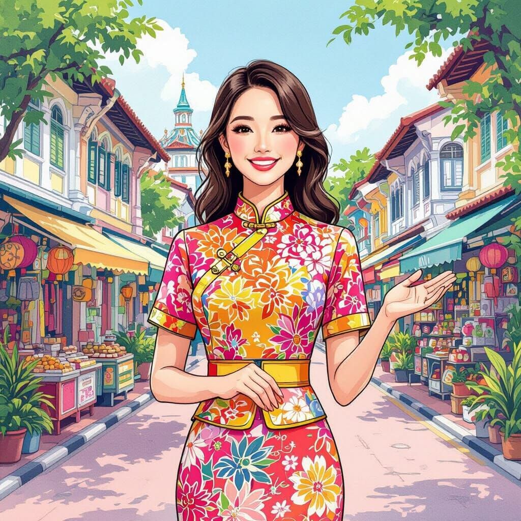 Singaporean Woman's Good Morning Greeting in Contemporary St...