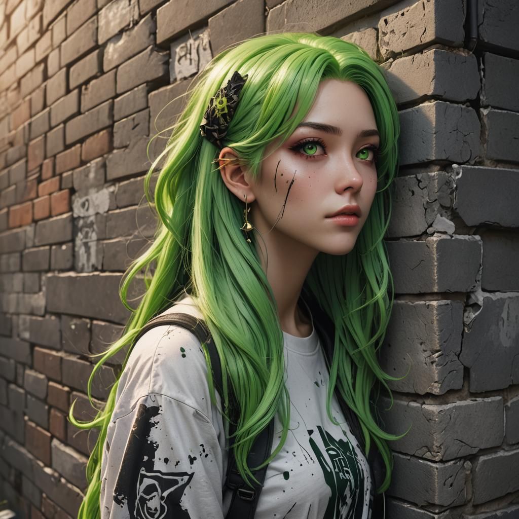 Anime Girl in Alley: Detailed Digital Art