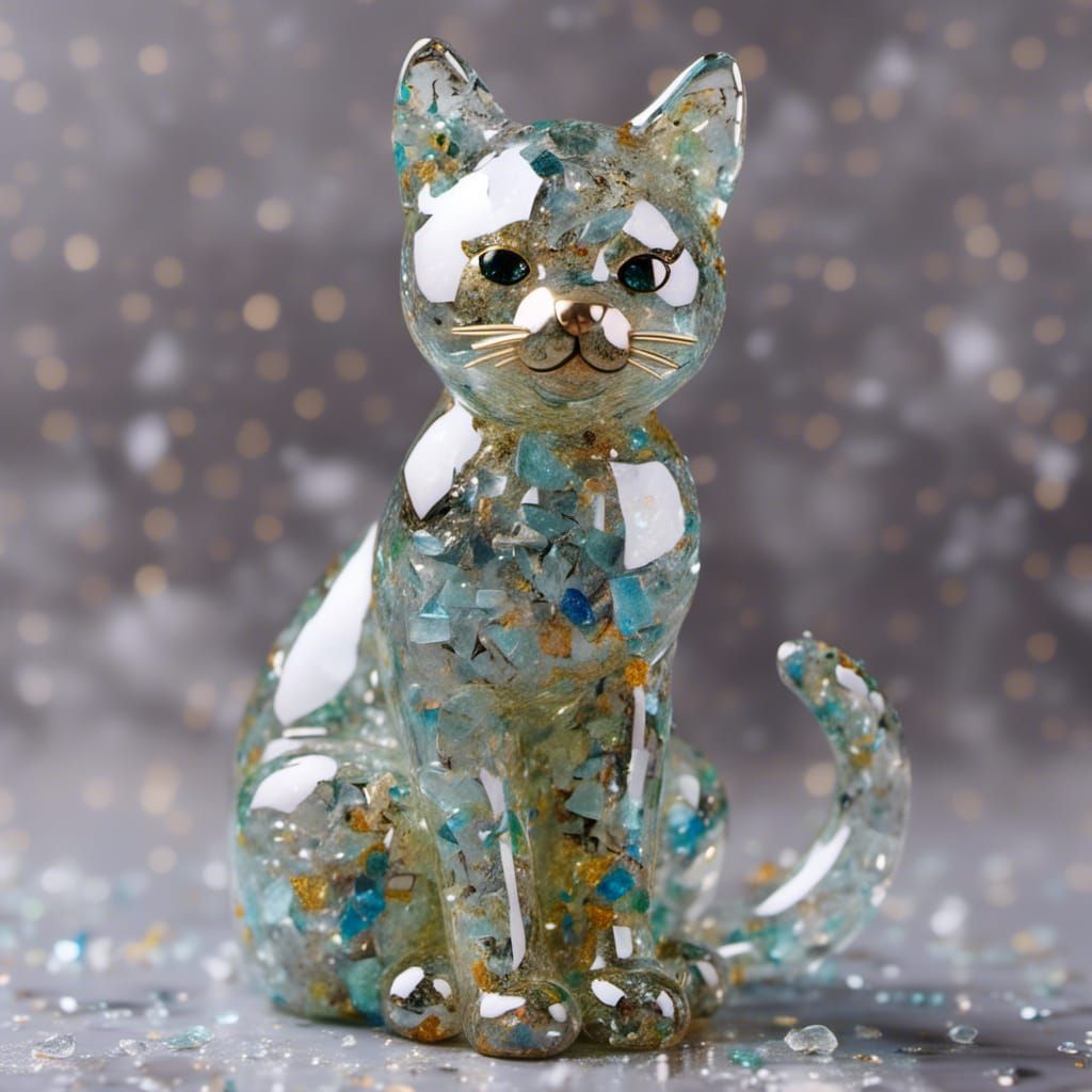 Cracked Glass Cat Statuette