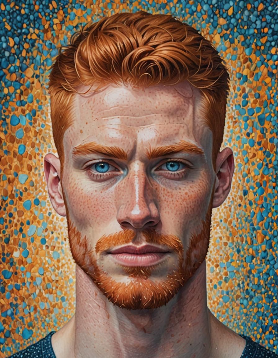 Pointillist Portrait of Ginger-Haired Man with Freckles