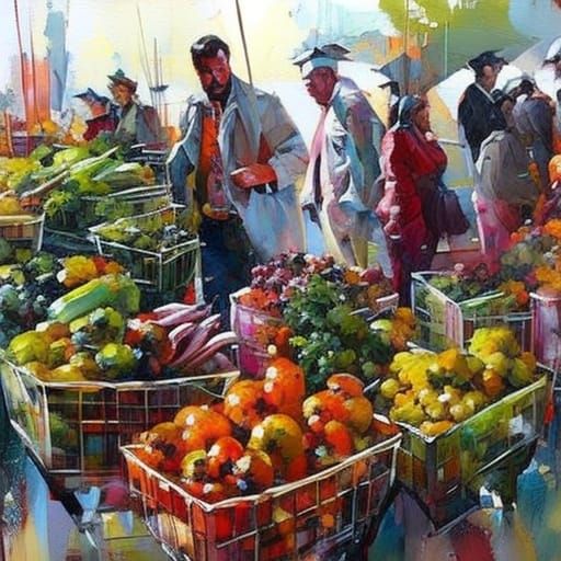 Vibrant Farmers Market in Expressive Character Design