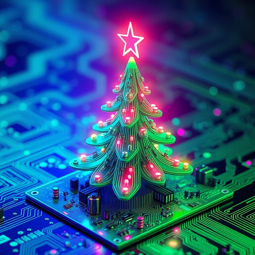 Futuristic Circuit Tree Hologram