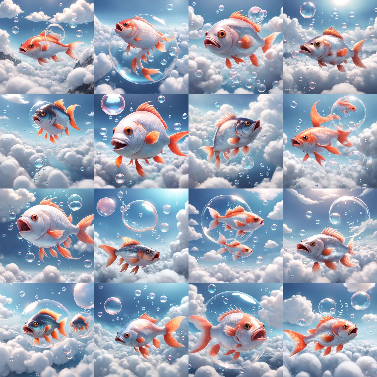 Anime-Inspired 3D Fish in a Whimsical Cloudscape