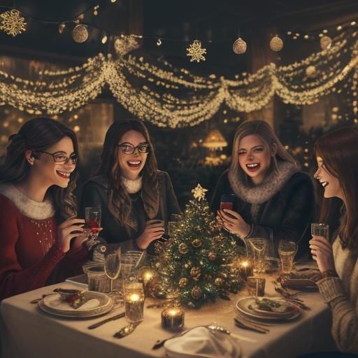 Friends Celebrate Christmas in Photorealistic Style