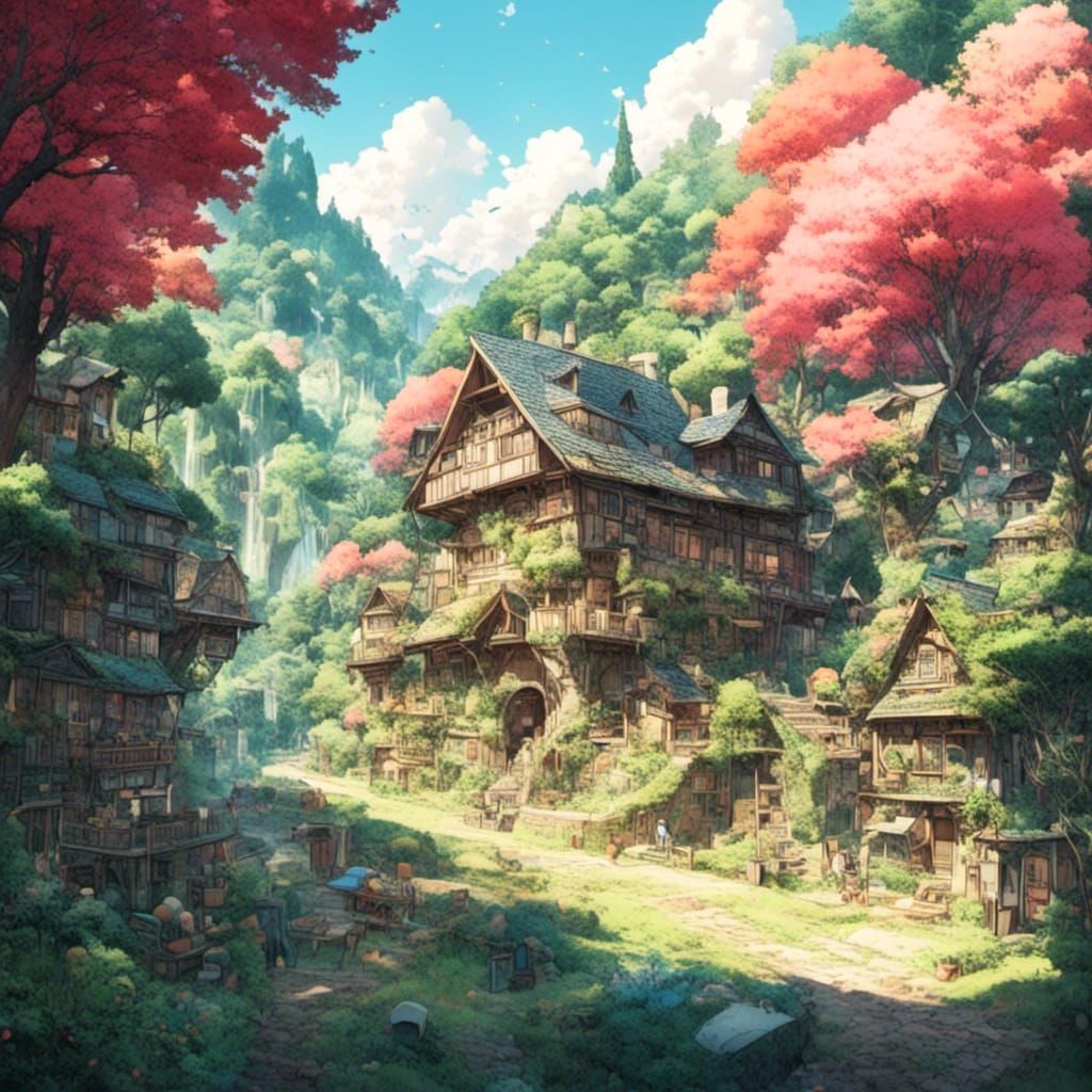 Anime Fairy Town Inspired by Studio Ghibli