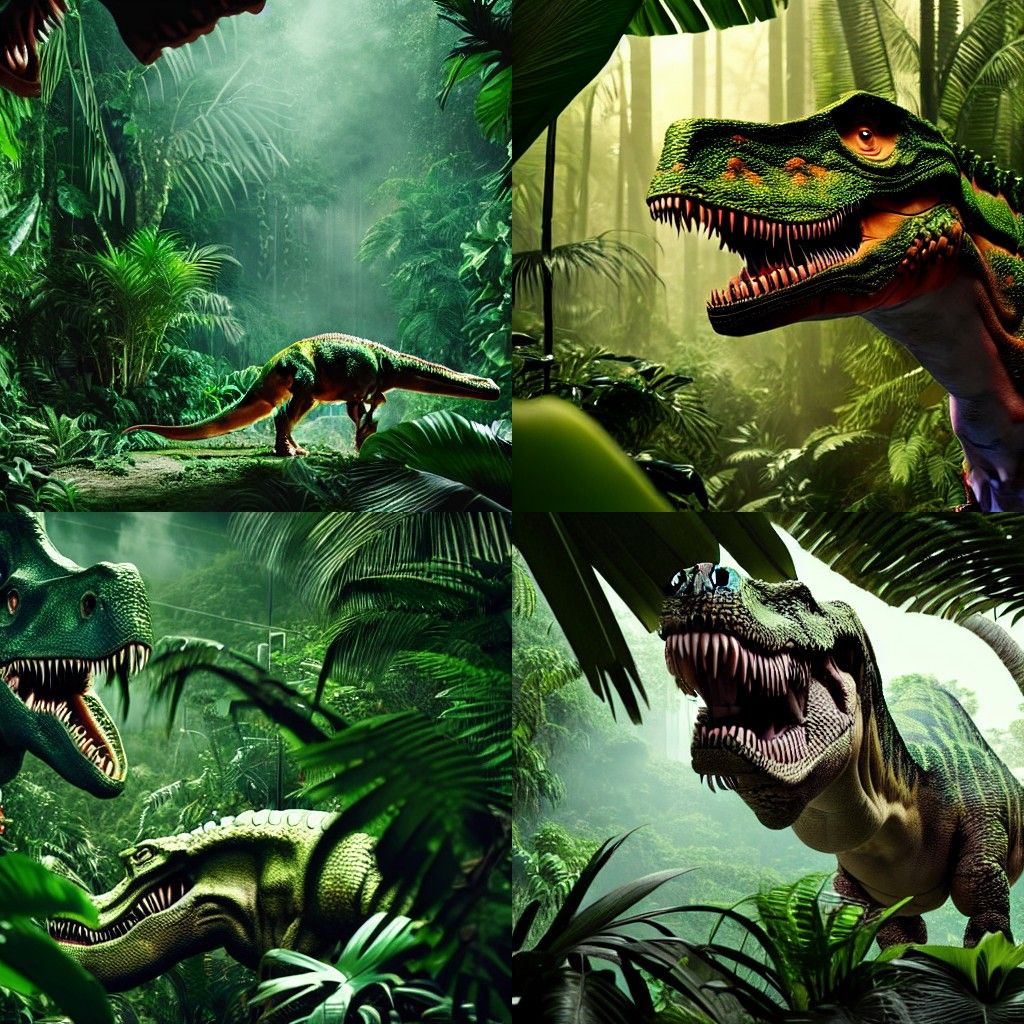 Hyperrealistic Dinosaurs in Jungle Environment