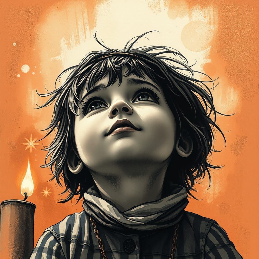 Whimsical Monochromatic Portrait of a Curious Child