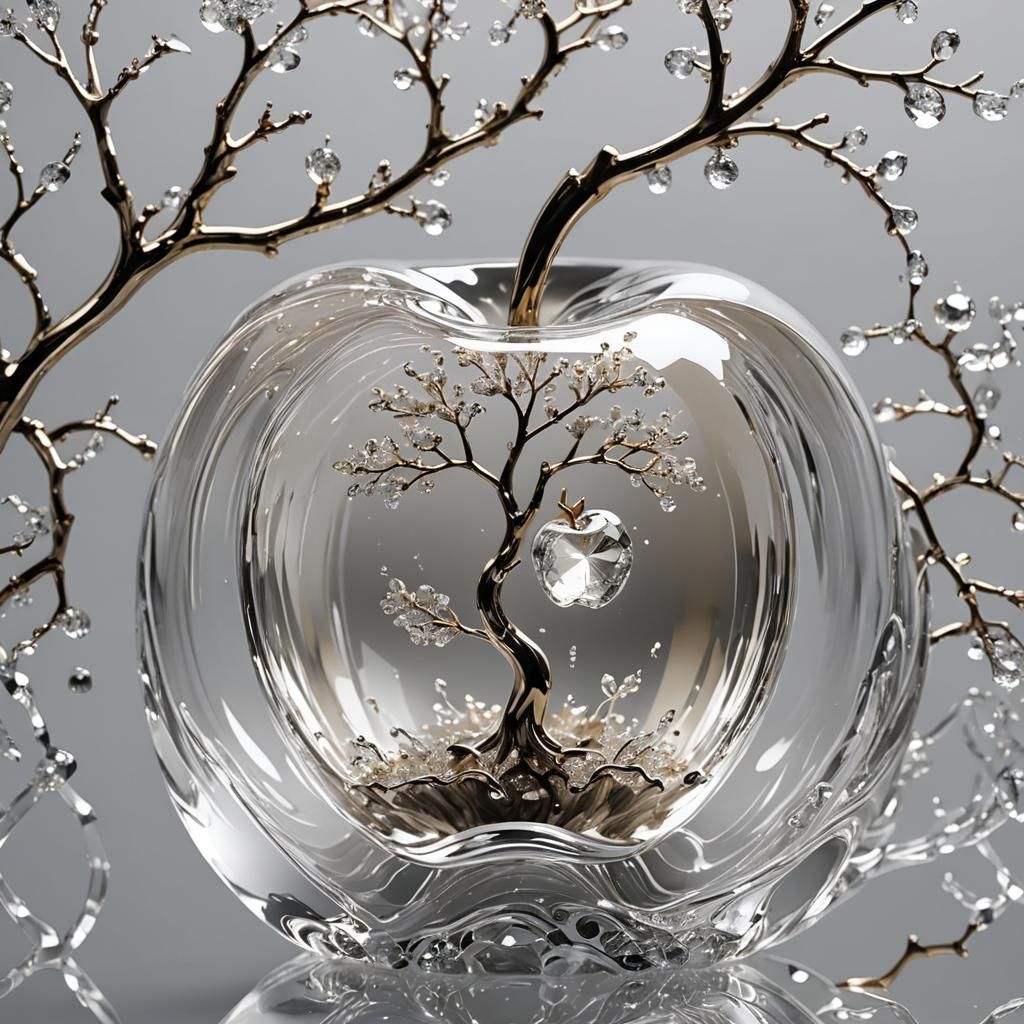 Crystal Apple with Miniature Gold Tree, Splash Art