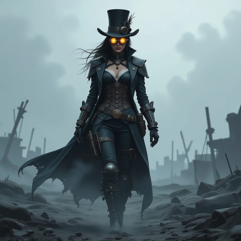 Steampunk Warrior on Desolate Battlefield