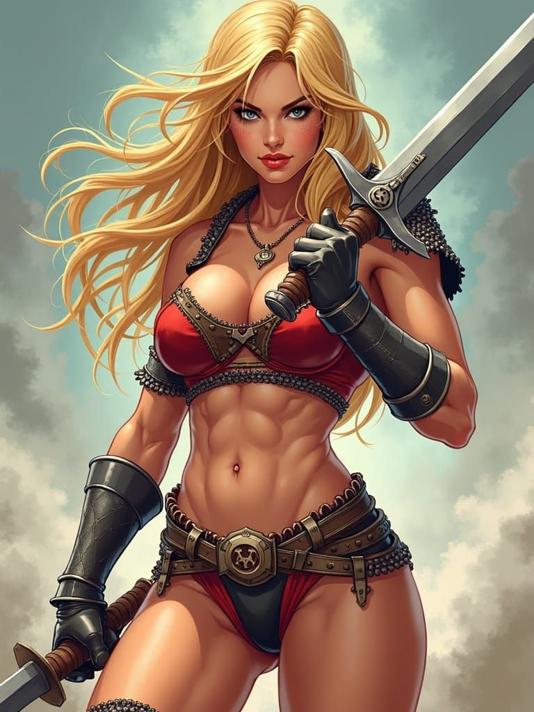 Scantly Clad Blonde Female Fantasy Warrior v4