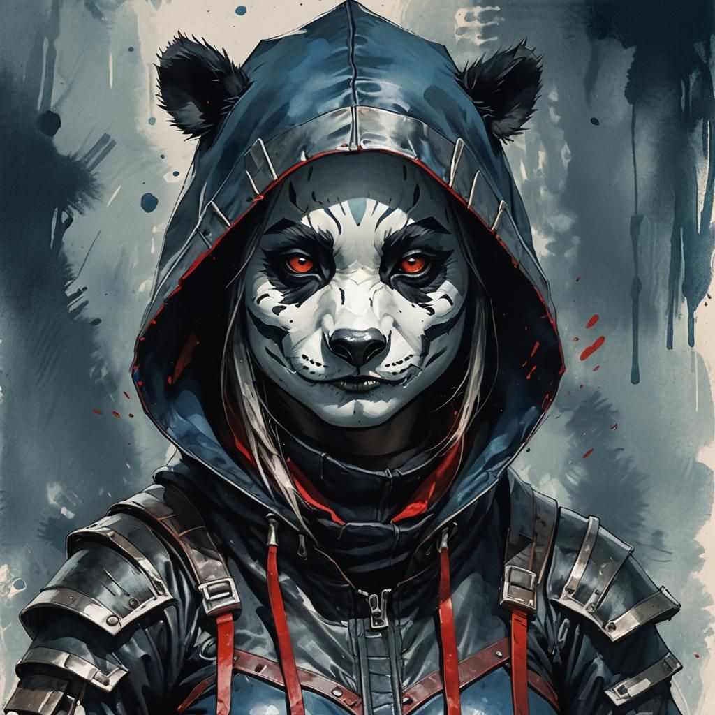 Mysterious Panda Warrior in Dark Fantasy Style