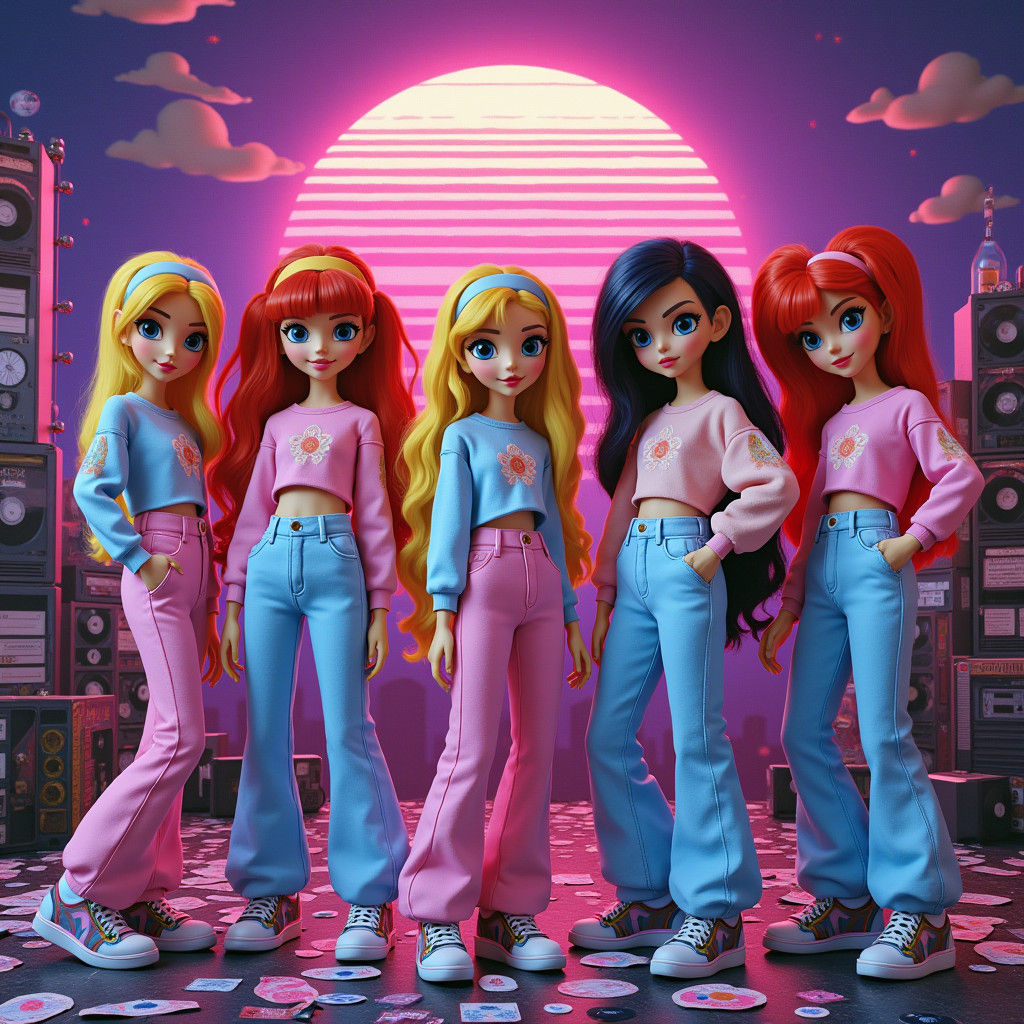 Winx Club Fairies in 1980s Retro-Futuristic Style