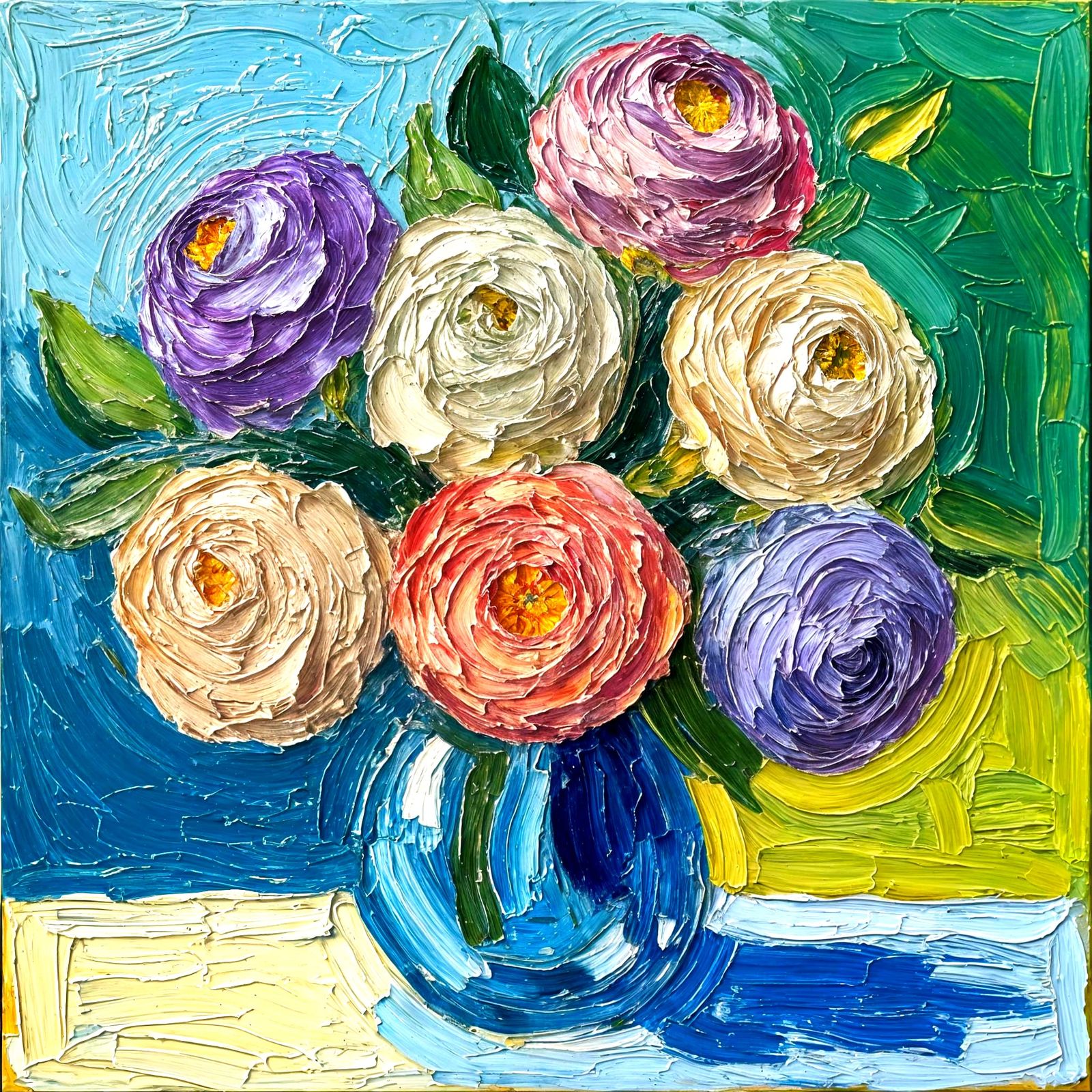 Impasto Roses: Acrylic Painting with 3D Texture