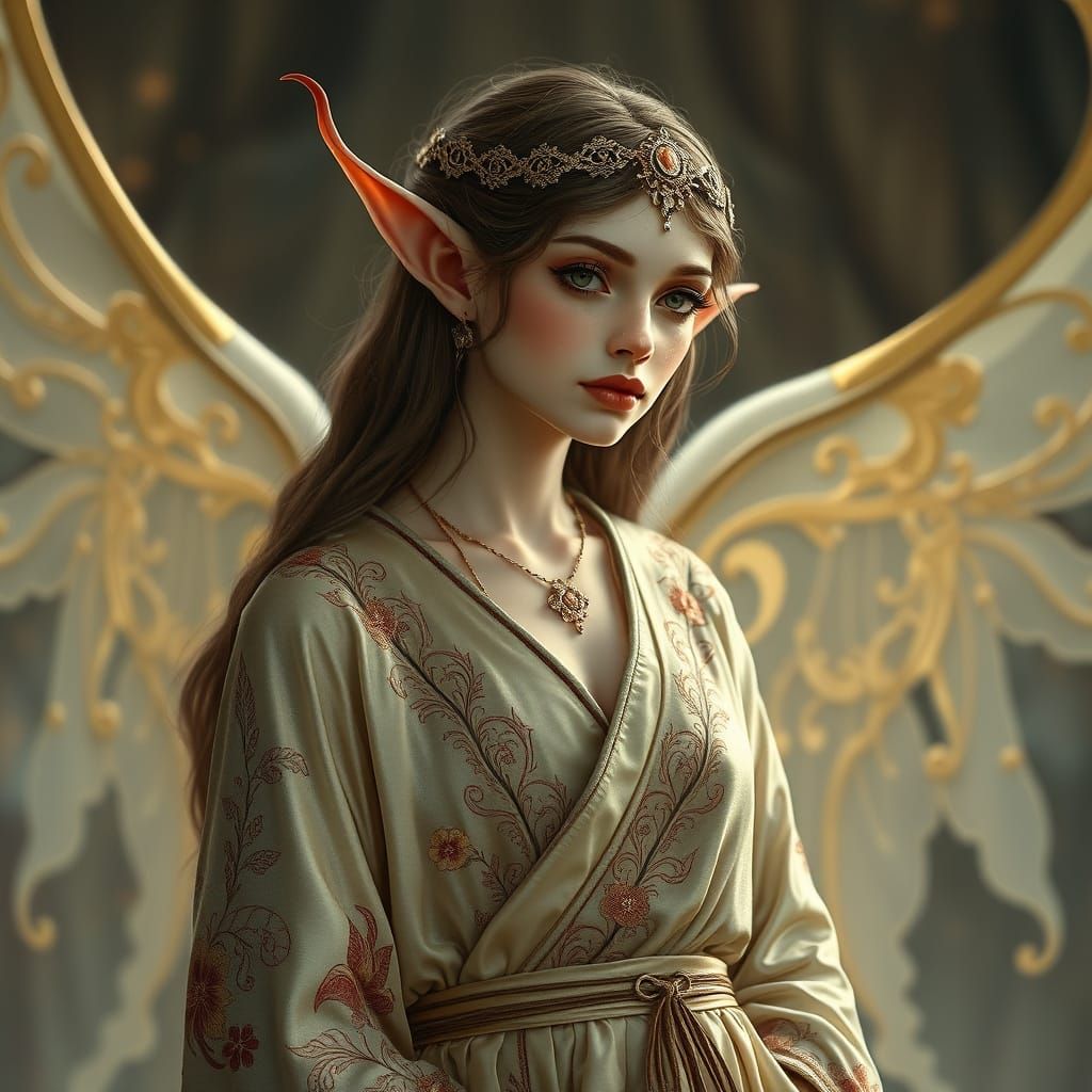 Elegant Elf in Art Nouveau Style Silk Robes