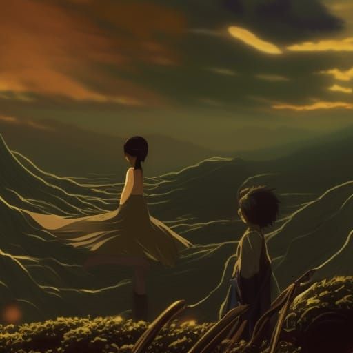 Butterfly Shadow: Anime-Inspired Field in Deep Color