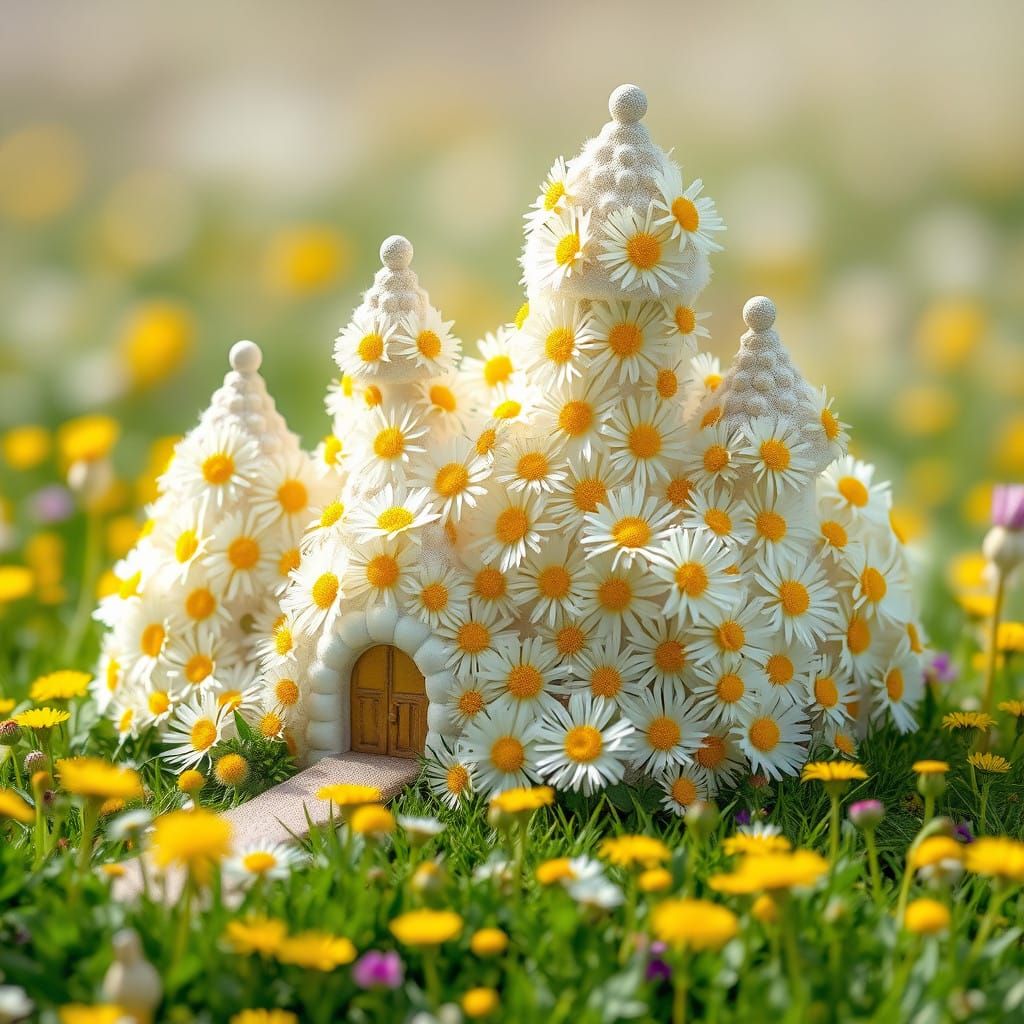 Whimsical Dandelion Castle in Vibrant Meadow