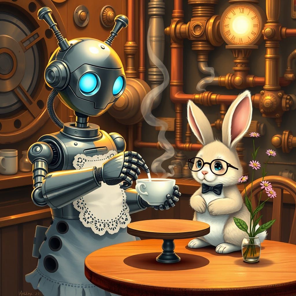Steampunk Barista Whips Up Latte for Bunny Customer in Whims...