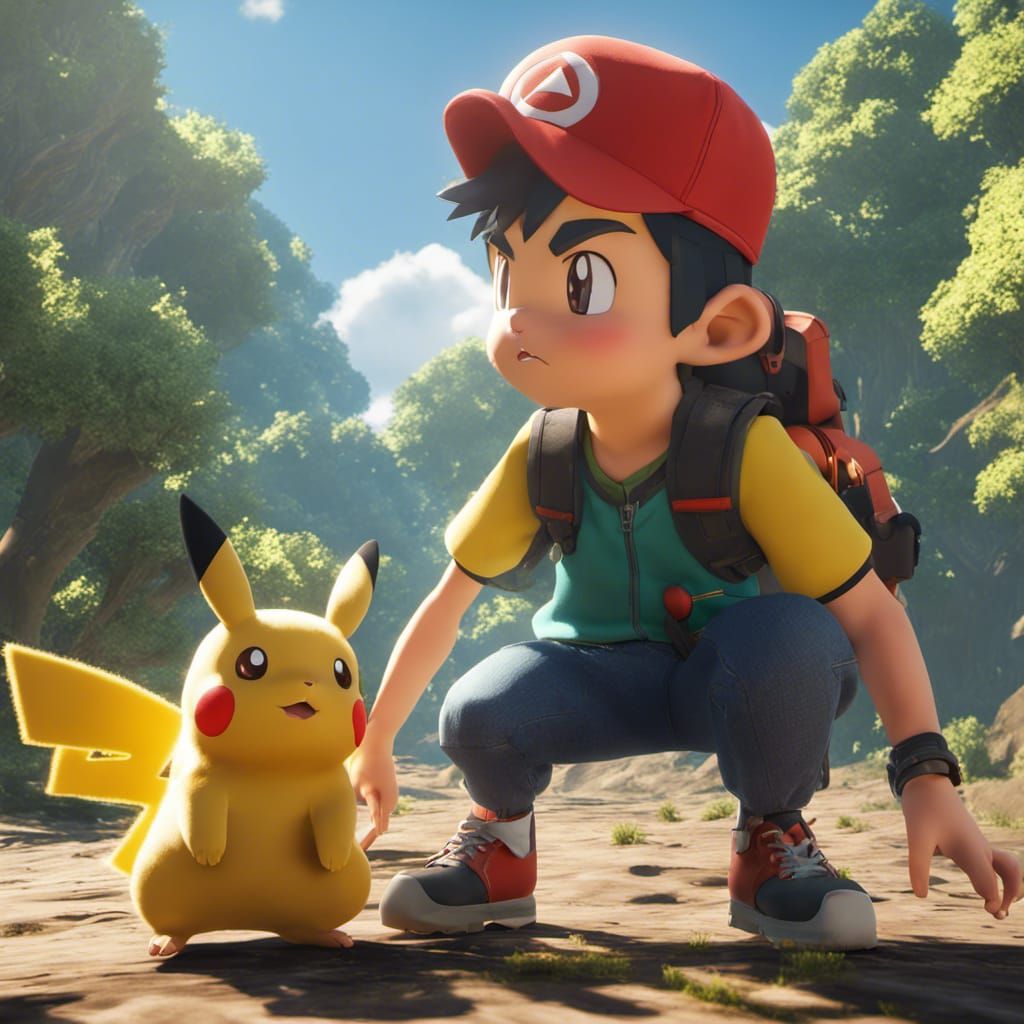 Ash Ketchum and Pikachu in 3D Game Style