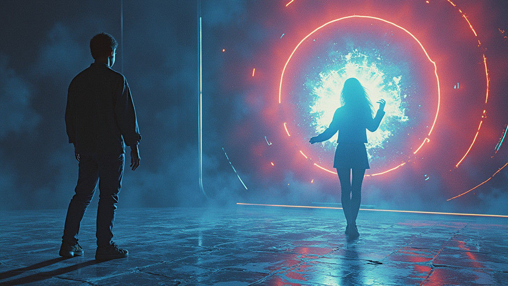 Futuristic Androgynous Figure in High-Tech Scene