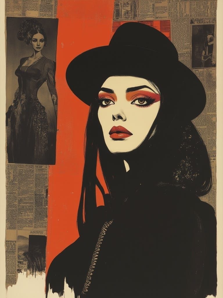 Magical Realism Fashion Sketch with Newspaper Print