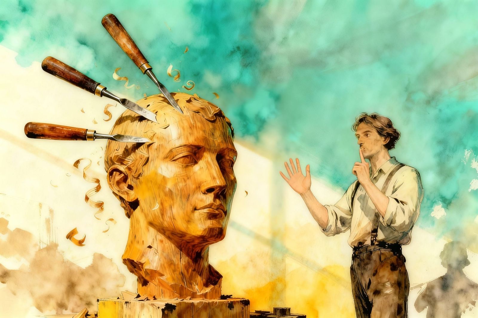 Ink and Graphite Sculptor Creates Head in Dreamlike Style