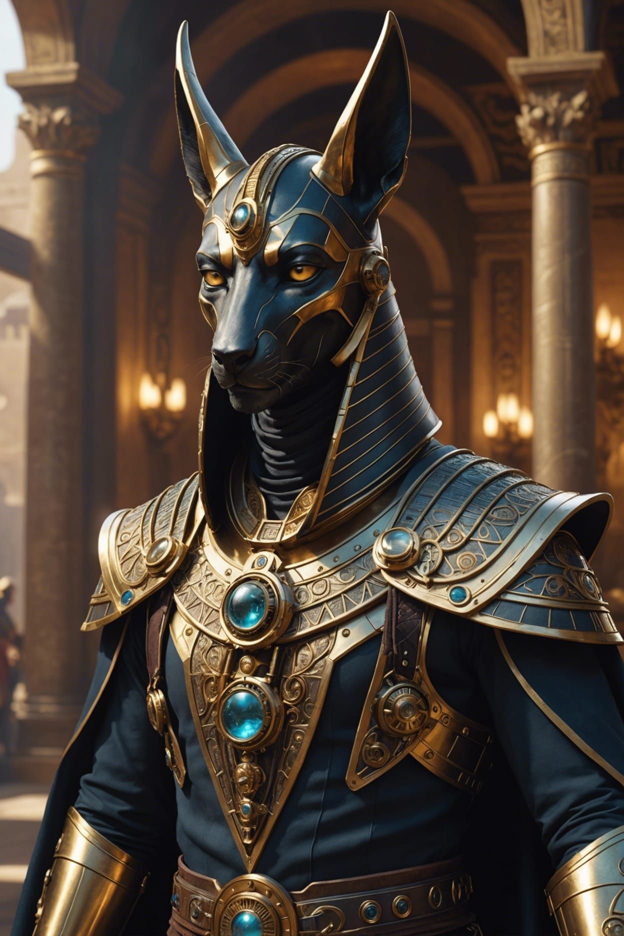 Anubis in Steampunk Mask: Hyperrealistic Portrait