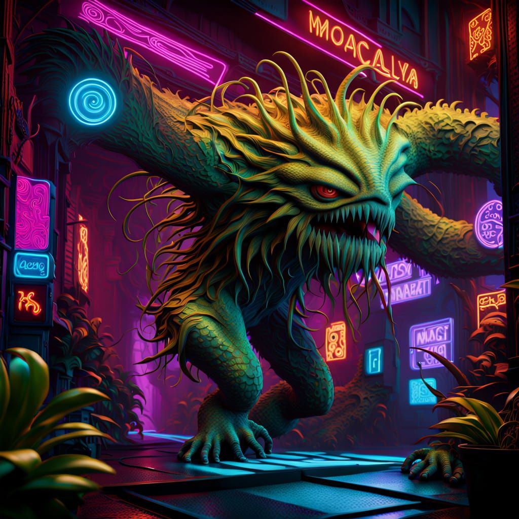 Fantasy City Battle: Plant Monster vs. Warrior