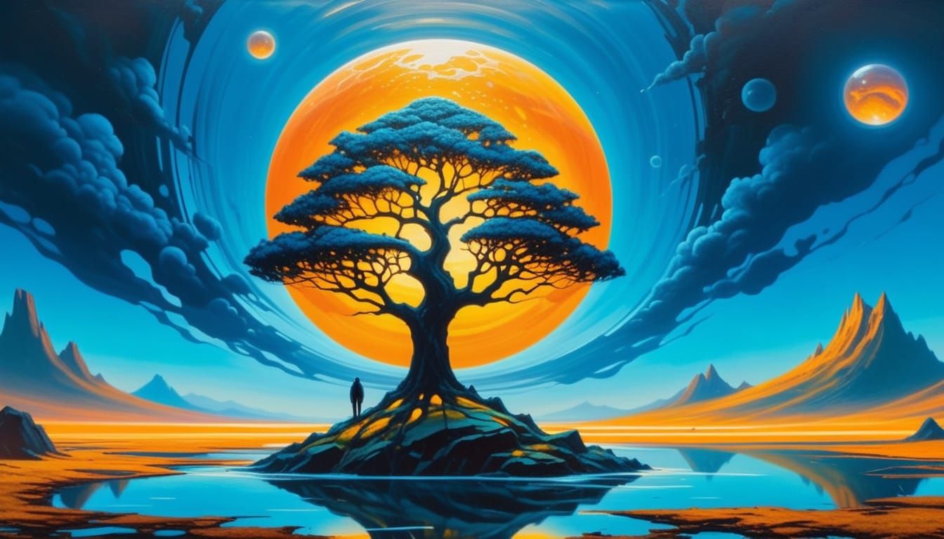 Crystalline Sphere with Magical Tree: Fauvist Expressionism