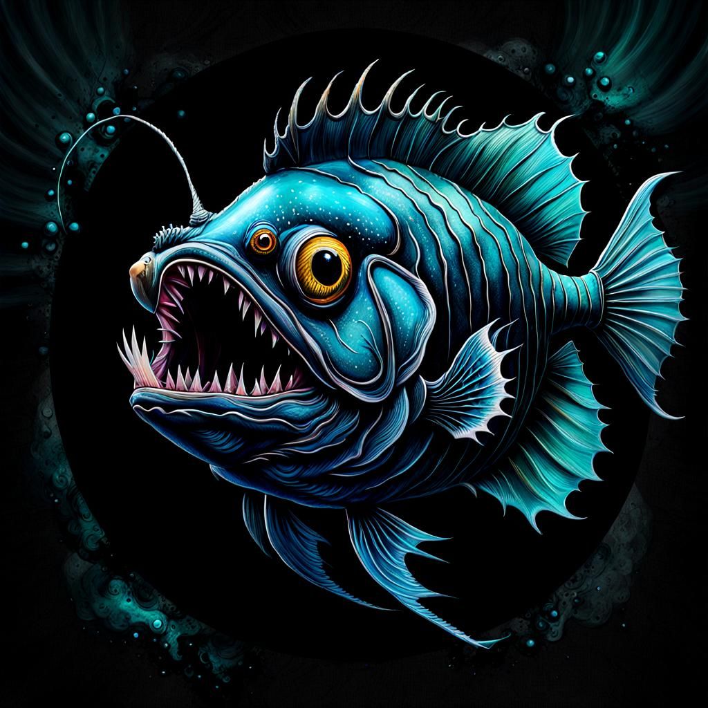 Ethereal Anglerfish with Turquoise Glow, Digital Art