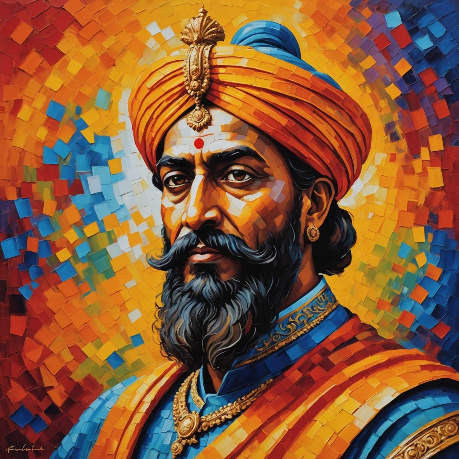 Shivaji Maharaj Painting in Expressionist Impasto Style