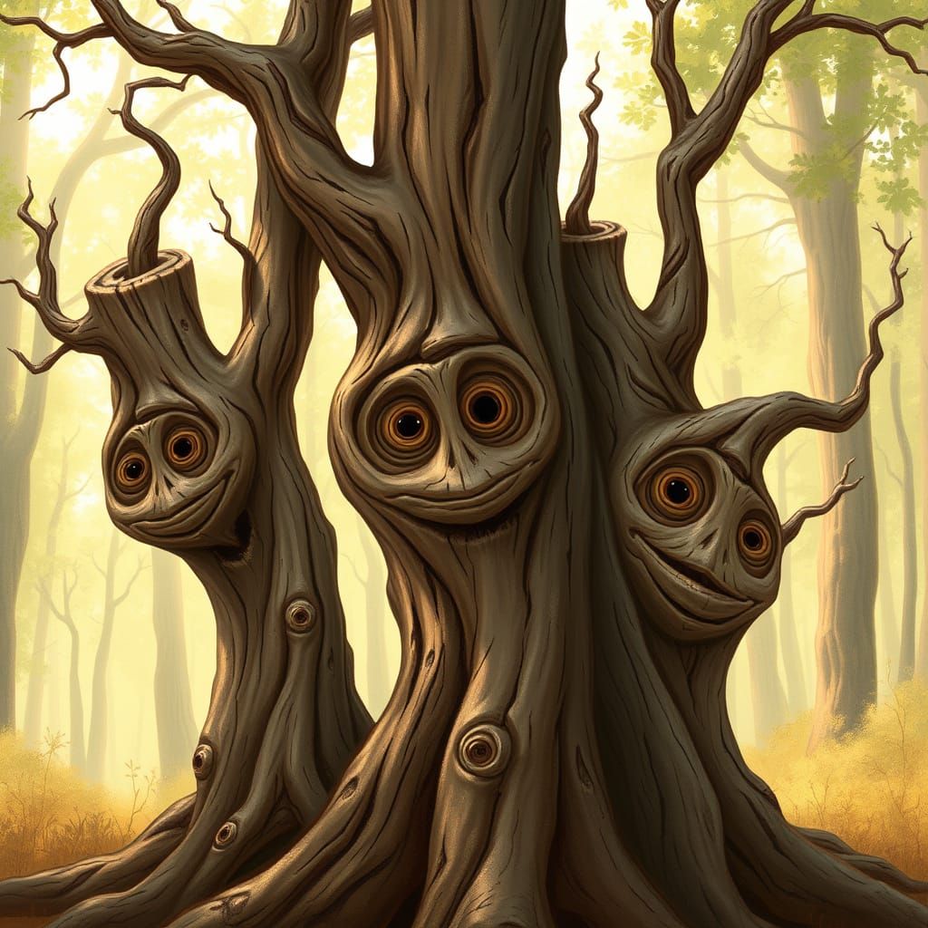 Twisted Tree Faces in Whimsical Woodland