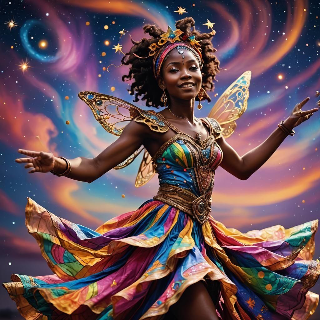 African Fairy Dances in Multicolored Sky