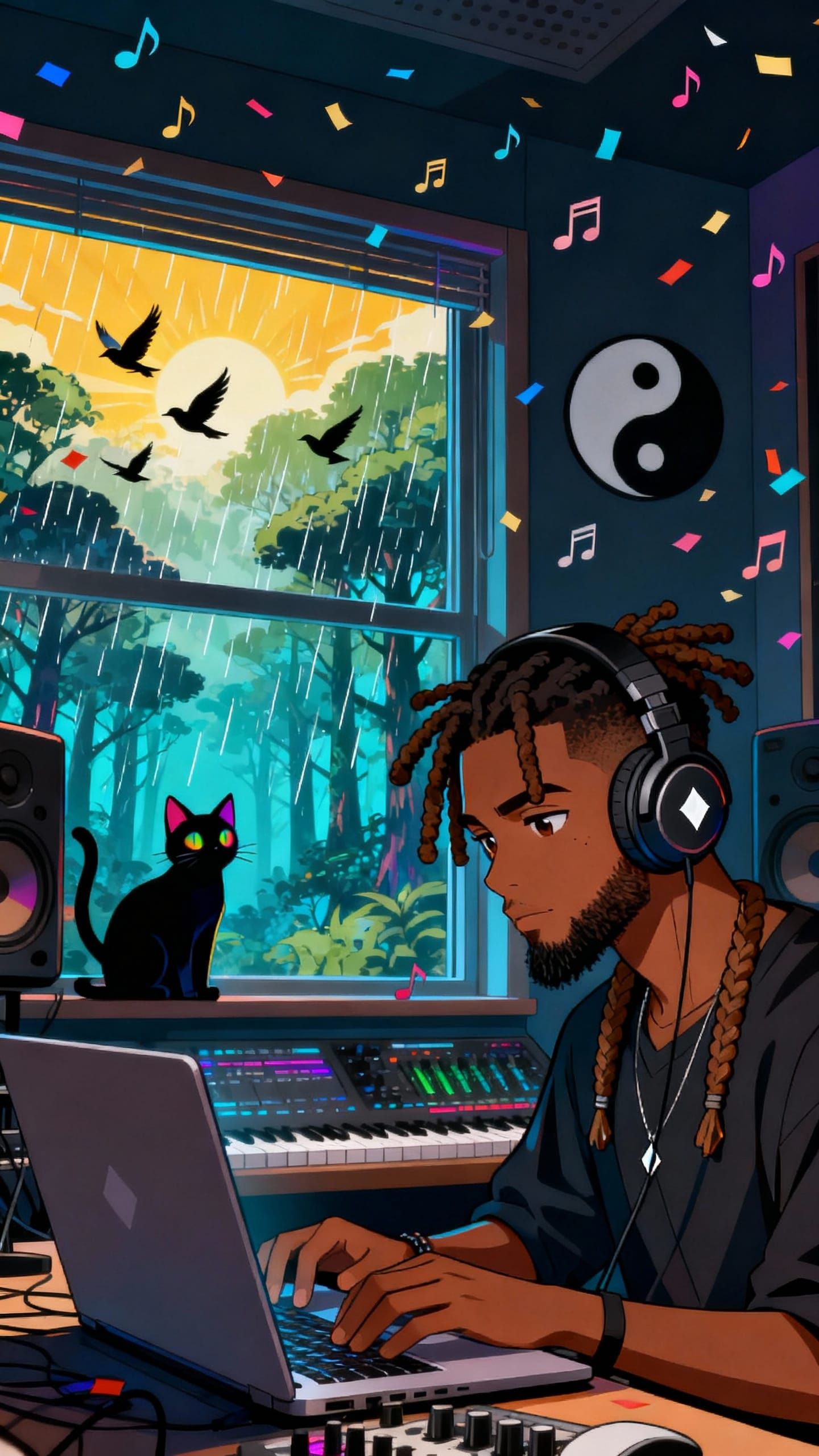 Lofi Anime Character Produces Music in Studio