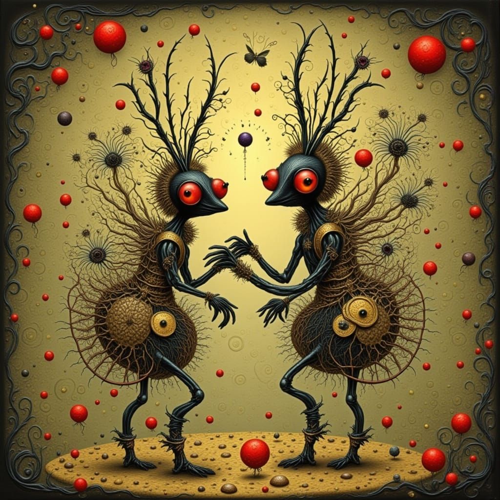 Dancing Ants with Dark Floral Elements