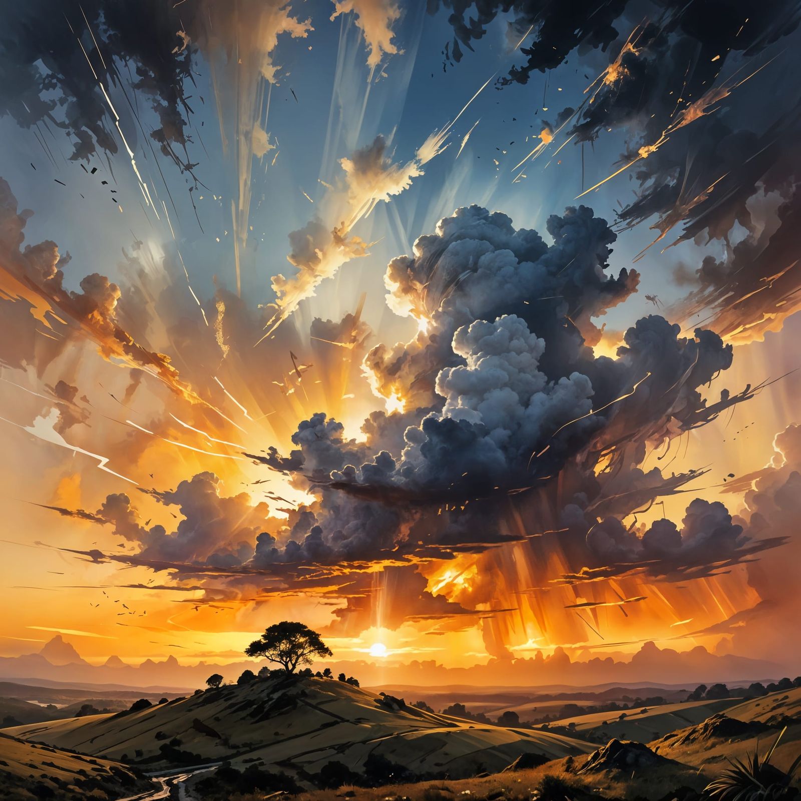 Golden Sunset After Storm: Watercolour Painting