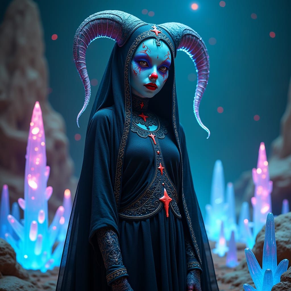 Martian Gothic Clown Girl with Bioluminescent Details