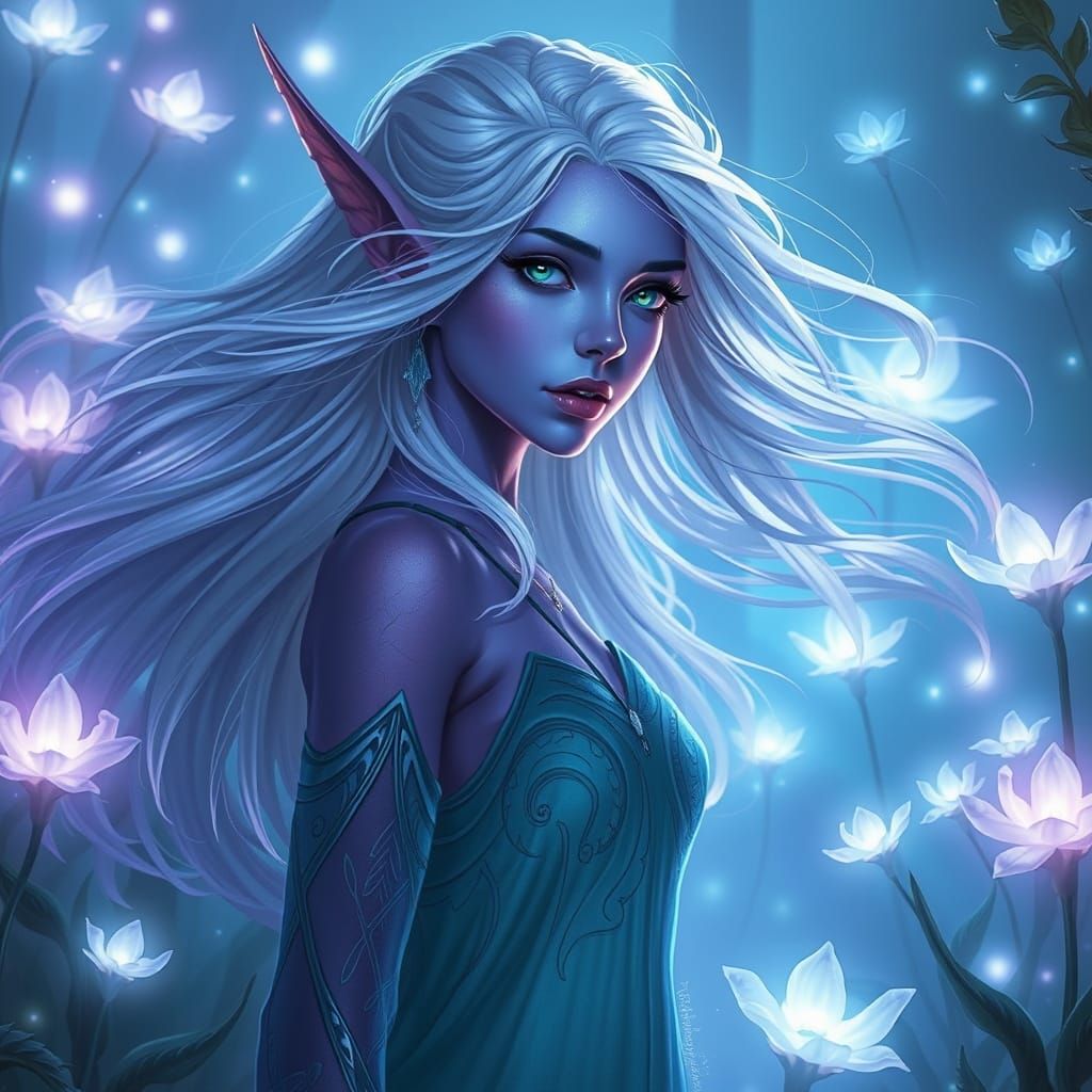 Bioluminescent Elf Woman in Ethereal Style